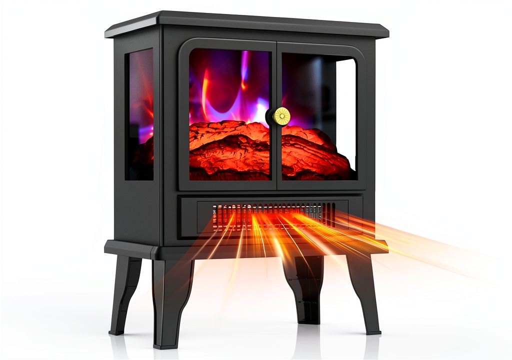 Installing OYLUS Electric Fireplace Stove Heater Art Deco Black on a wooden desk