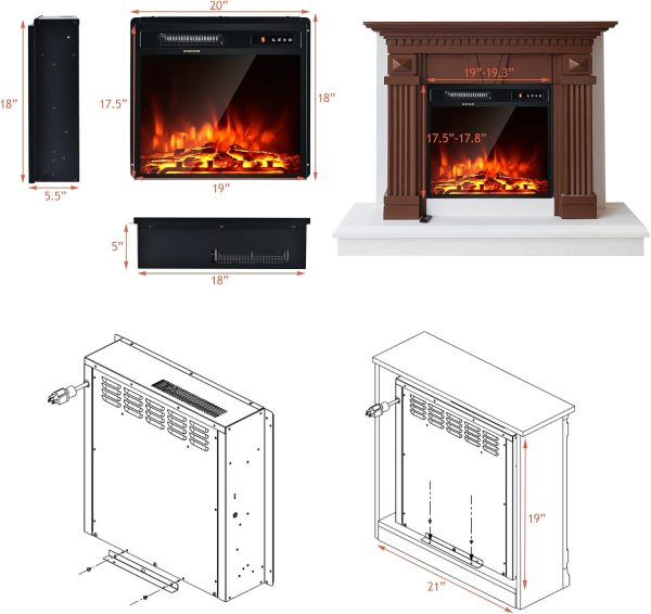 Giantex Electric Fireplace Modern Black Wall Mount-4