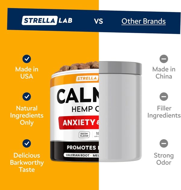 StrellaLab Dog Calming Chews Hemp Melatonin 180Ct Bacon-5