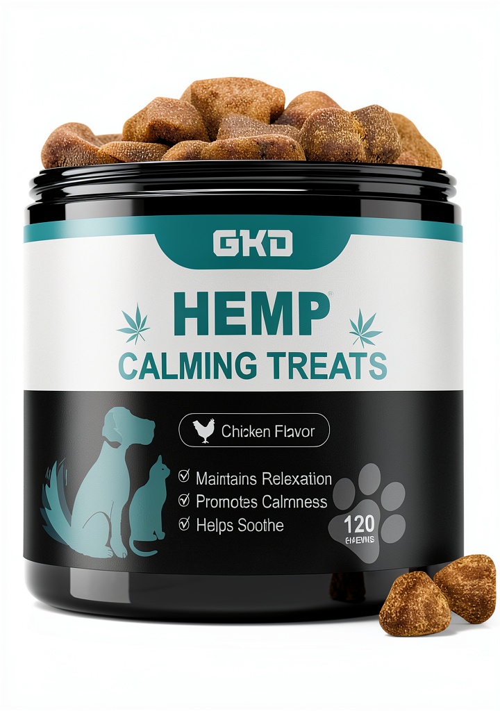 GKD Calming Hemp Chews package and chews displayed on a table