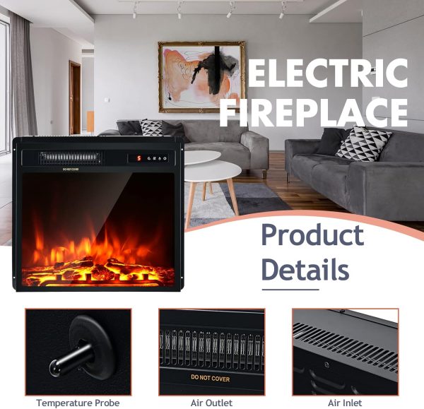 Giantex Electric Fireplace Modern Black Wall Mount-8