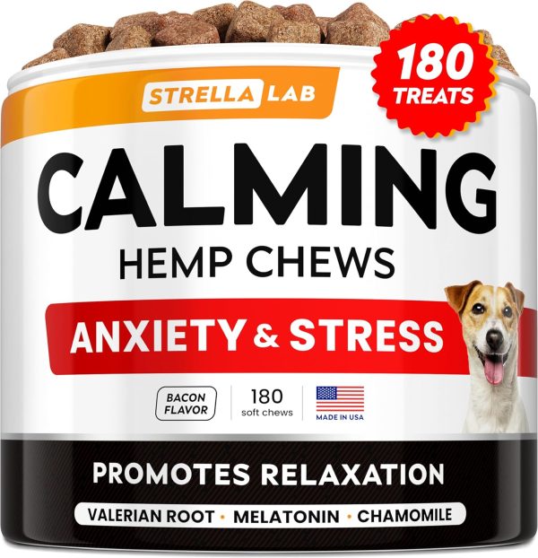 StrellaLab Dog Calming Chews Hemp Melatonin 180Ct Bacon-0