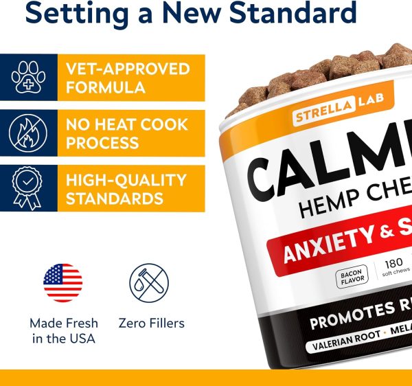 StrellaLab Dog Calming Chews Hemp Melatonin 180Ct Bacon-4