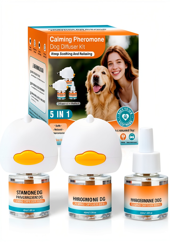 Glantu Dog Calming Diffuser plugged into a wall outlet in a living room