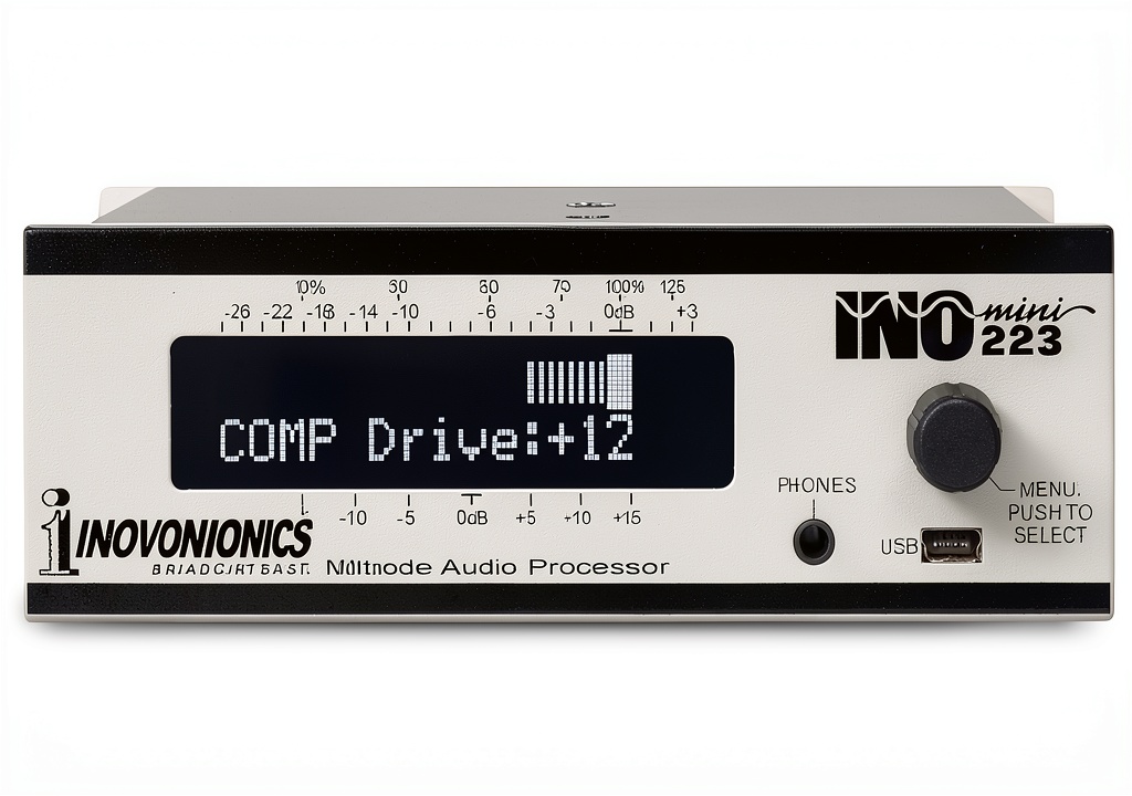 Inovonics 223 installed in a broadcast rack