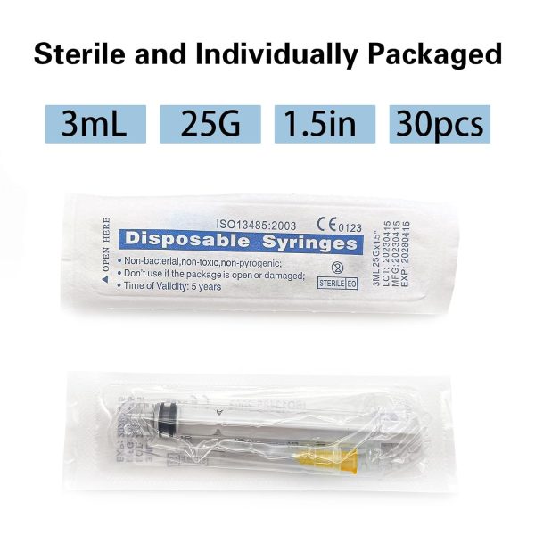 30pcs 3ml/cc 25G 1.5 inch (38mm) Luer Lock for Industrial Scientific Accessories, Refilling Liquid, Individually Wrapped-4
