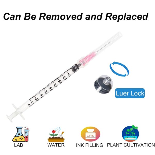 100pcs 1ml 29G 1/2 in for Disposable lab Utensils,Refilling Liquids | 1cc 29 ga 1/2 in Luer Lock Dispensing Industrial Scientific Accessories,Individually Packed ,Removable, Plastic-2