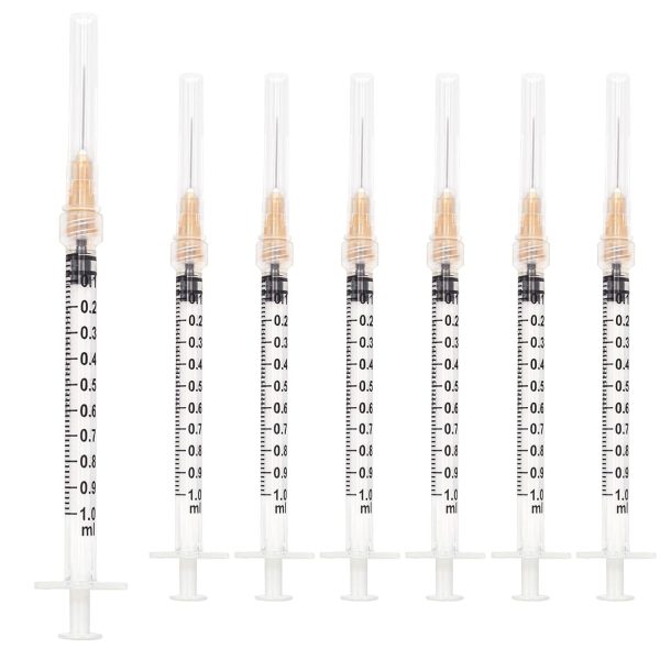 100pcs 1ml 25G x 5/8 inch Scientific Accessories, Refilling Liquids | 1cc 25g 5/8 inch 16mm Individually Wrapped, Lab Sample Injections, Disposable Luer Lock, Dispensing Supplies, Thick-0